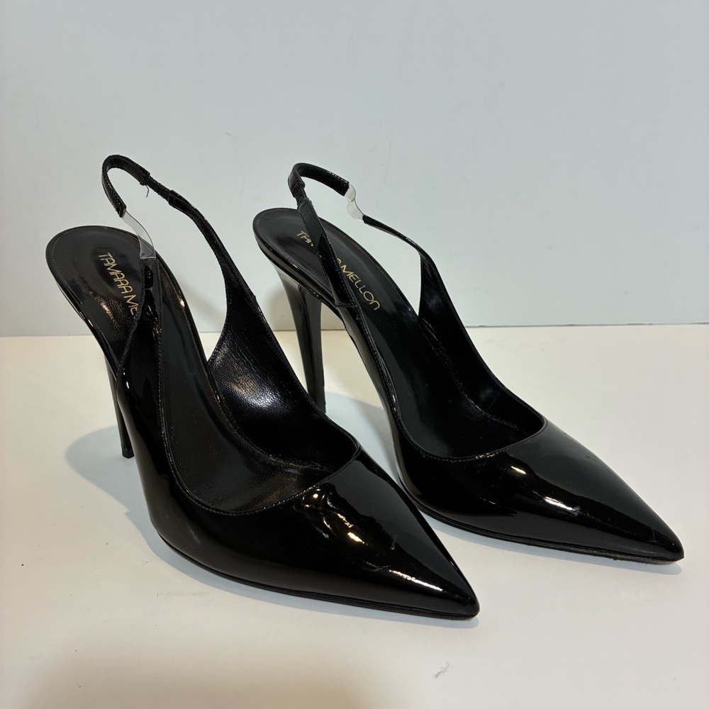 Tamara Mellon Black Patent Leather Pumps Pointy Toe IT 39.5 US 9.5